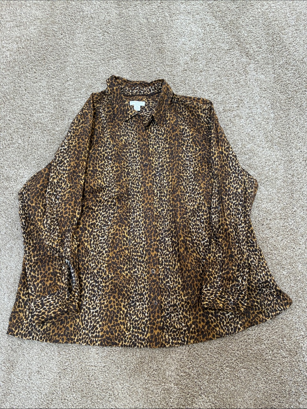 Charter Club Women’s Leopard Print Button-Down Shirt in Brown and Black Size 22W